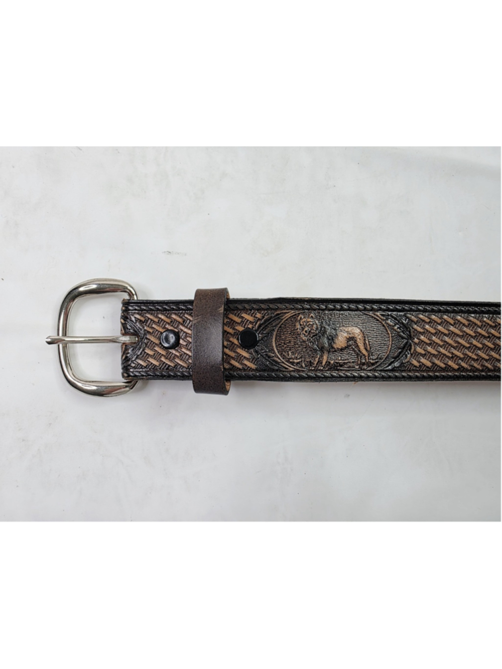 Wolf Embossed Brown Leather Cow Hide Belt 62" Size XXL